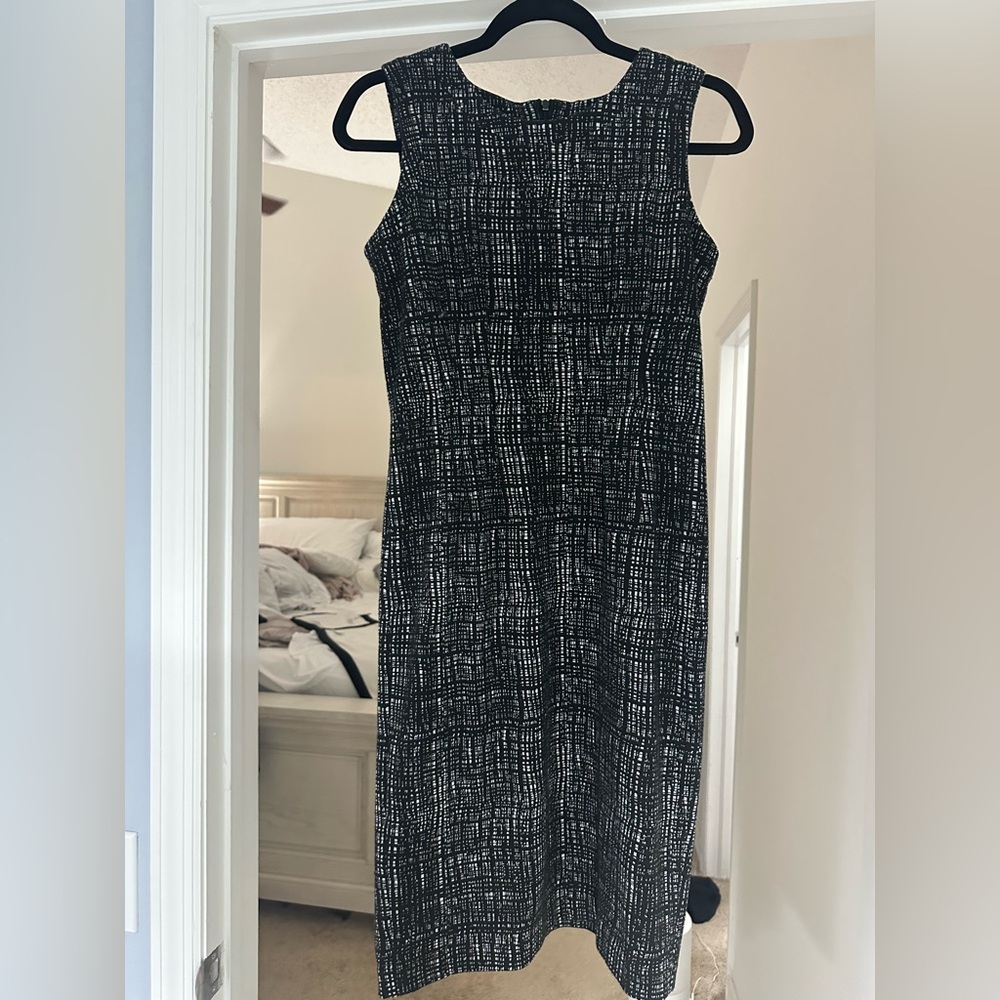 Calvin Klein Black and White Textured Midi Dress